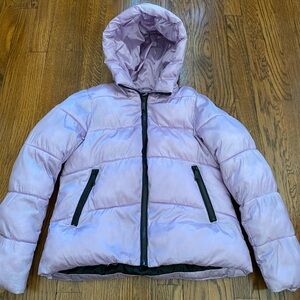 Sam Edelman Girls Crystal Satin Puffer Jacket Sz Medium 10-12 Purple Hooded Coat